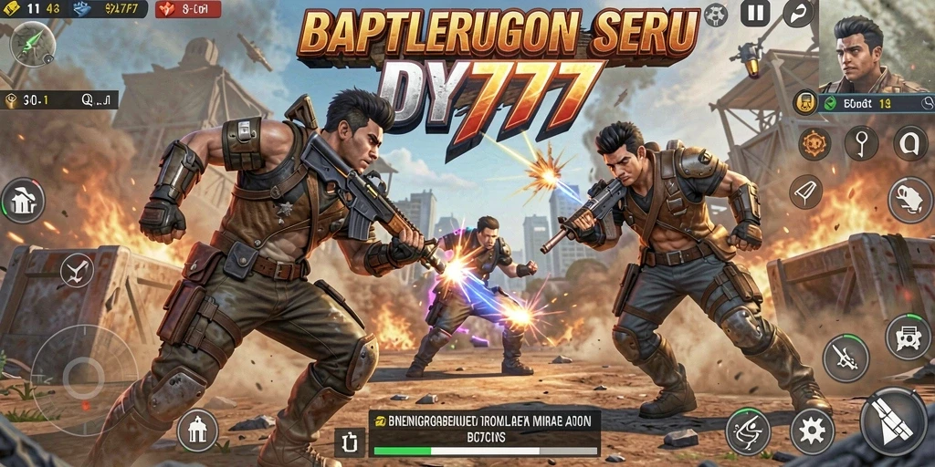 Tampilan seru gameplay DY777 dalam pertempuran Battle Royale.