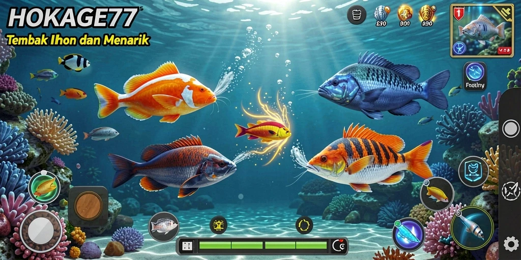 Tampilan gameplay HOKAGE77 dengan aksi Tembak Ikan yang seru.