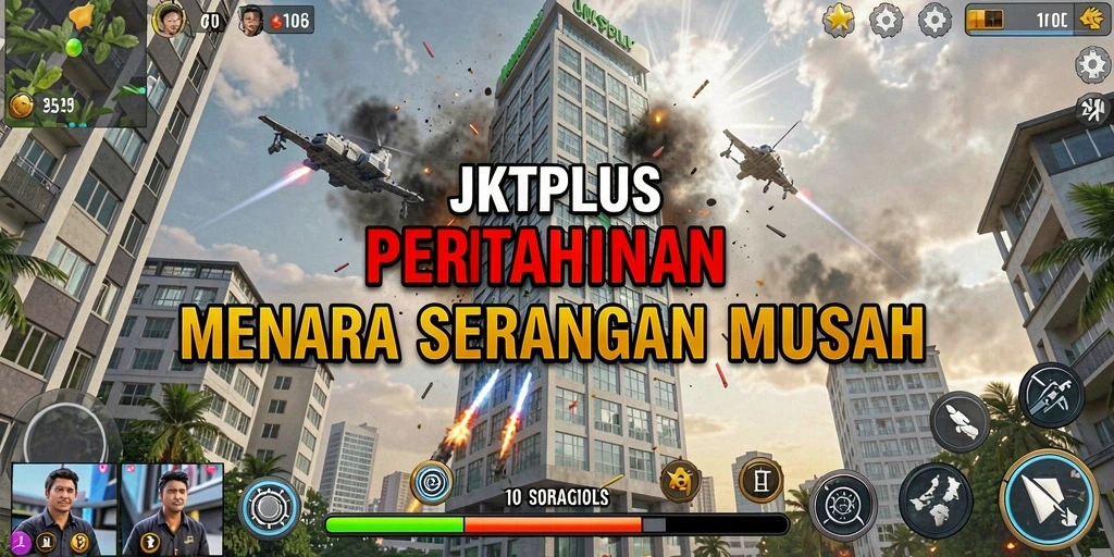 Screenshot gameplay JKTPLUS menunjukkan aksi menakjubkan dalam game Tower Defense.