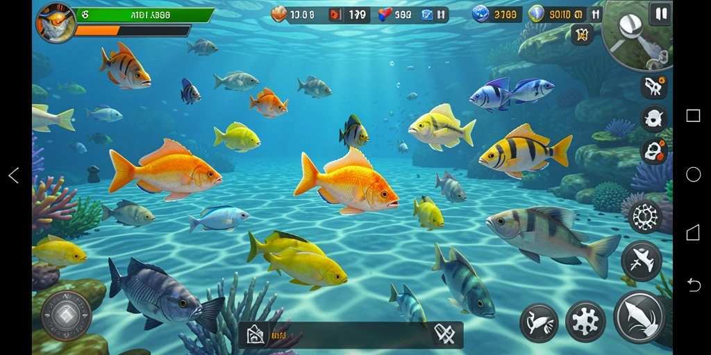 Tampilan gameplay menarik dari S80 dengan ikan berwarna-warni.