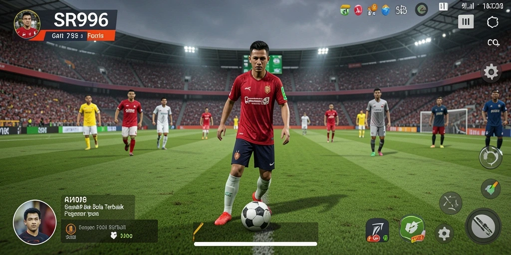Tampilan aksi menarik dalam gameplay game sepak bola SR996.
