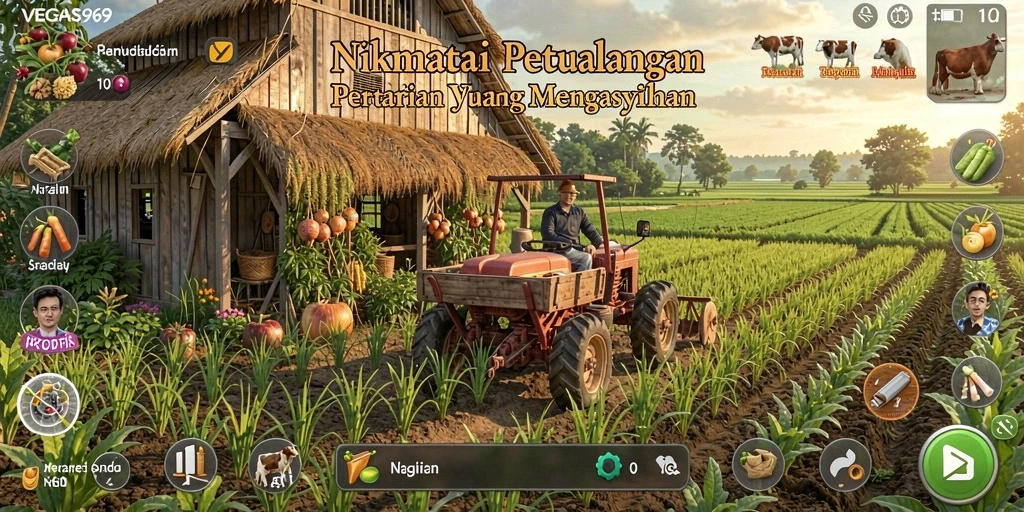Screenshot gameplay VEGAS969 menampilkan pengalaman bertani yang seru dan interaktif.