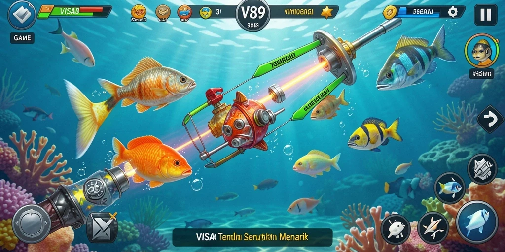 Screenshot menunjukkan aksi menembak ikan di VISA89 yang seru.